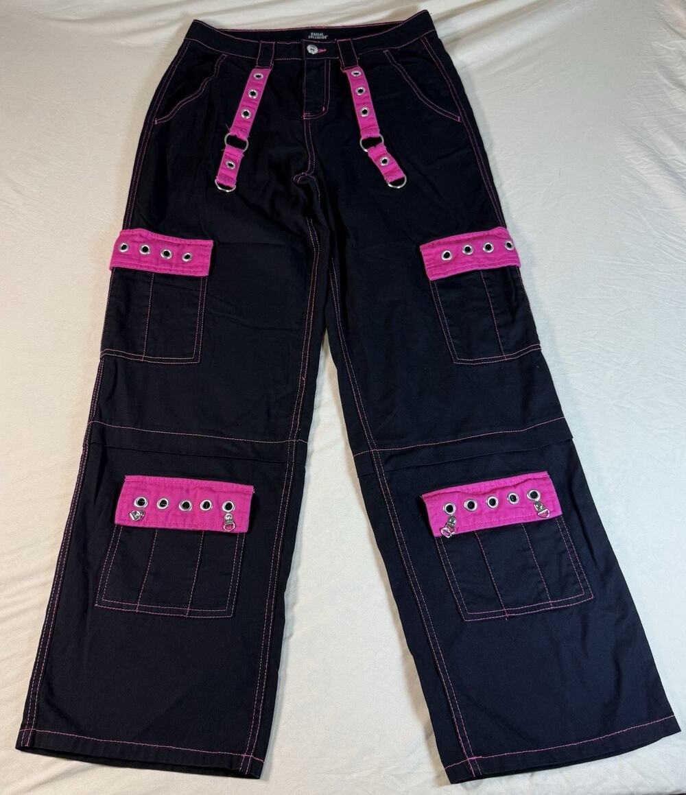 Social Collision Black and Pink Grommet Chain Cargo Pants size 7